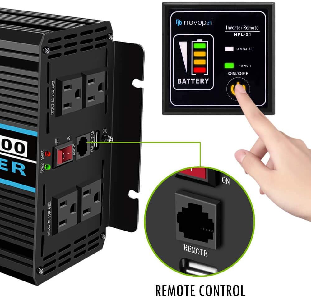 Pure Sine Wave Power Inverter 1000 Watt 12V DC to 110V AC Converter with 4 AC Outlets and One USB Port B977