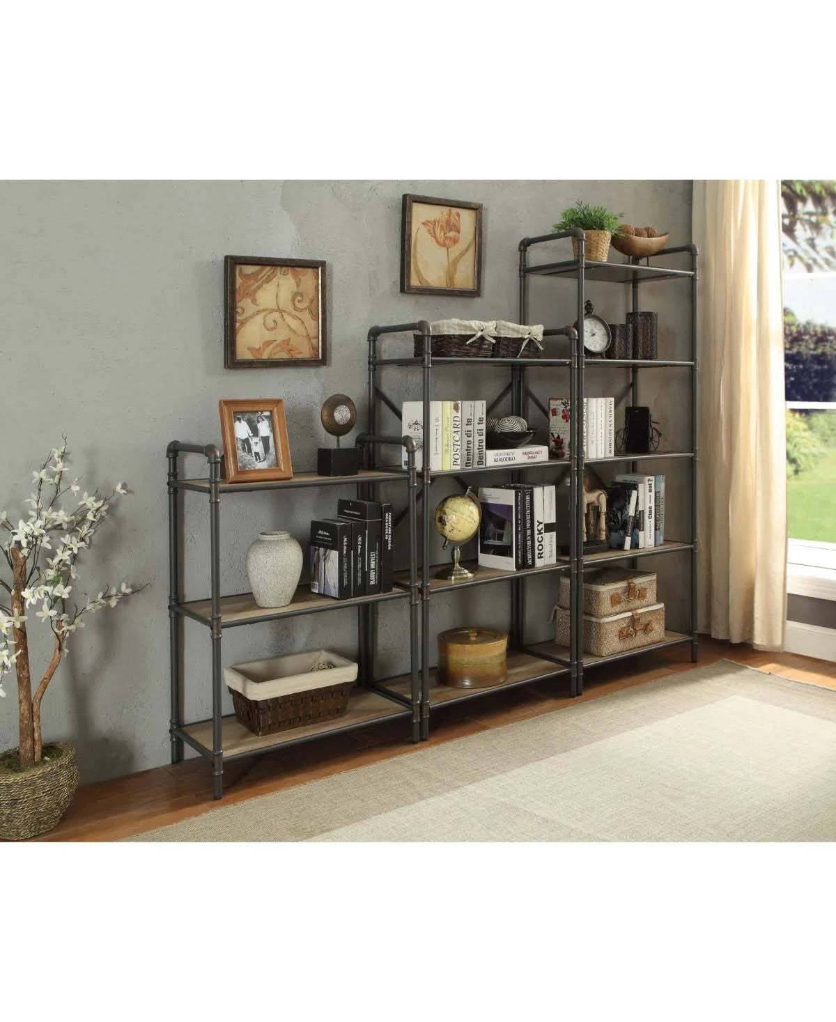 4 Shelf Bookcase, Sandy Gray/Oak A58580