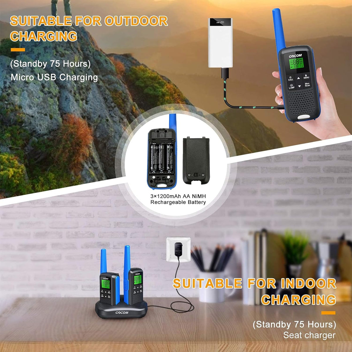 FRS IPX4 Waterproof Two Way Radio Rechargeable 22 Channel 3 Pack P844037